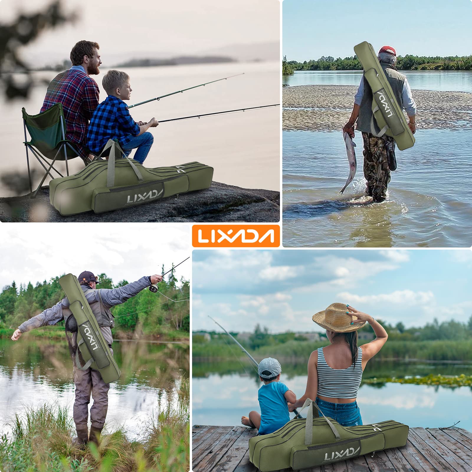 Lixada fishing rod case folds compactly to fit in a backpack.