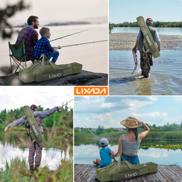 Lixada fishing rod case folds compactly to fit in a backpack.