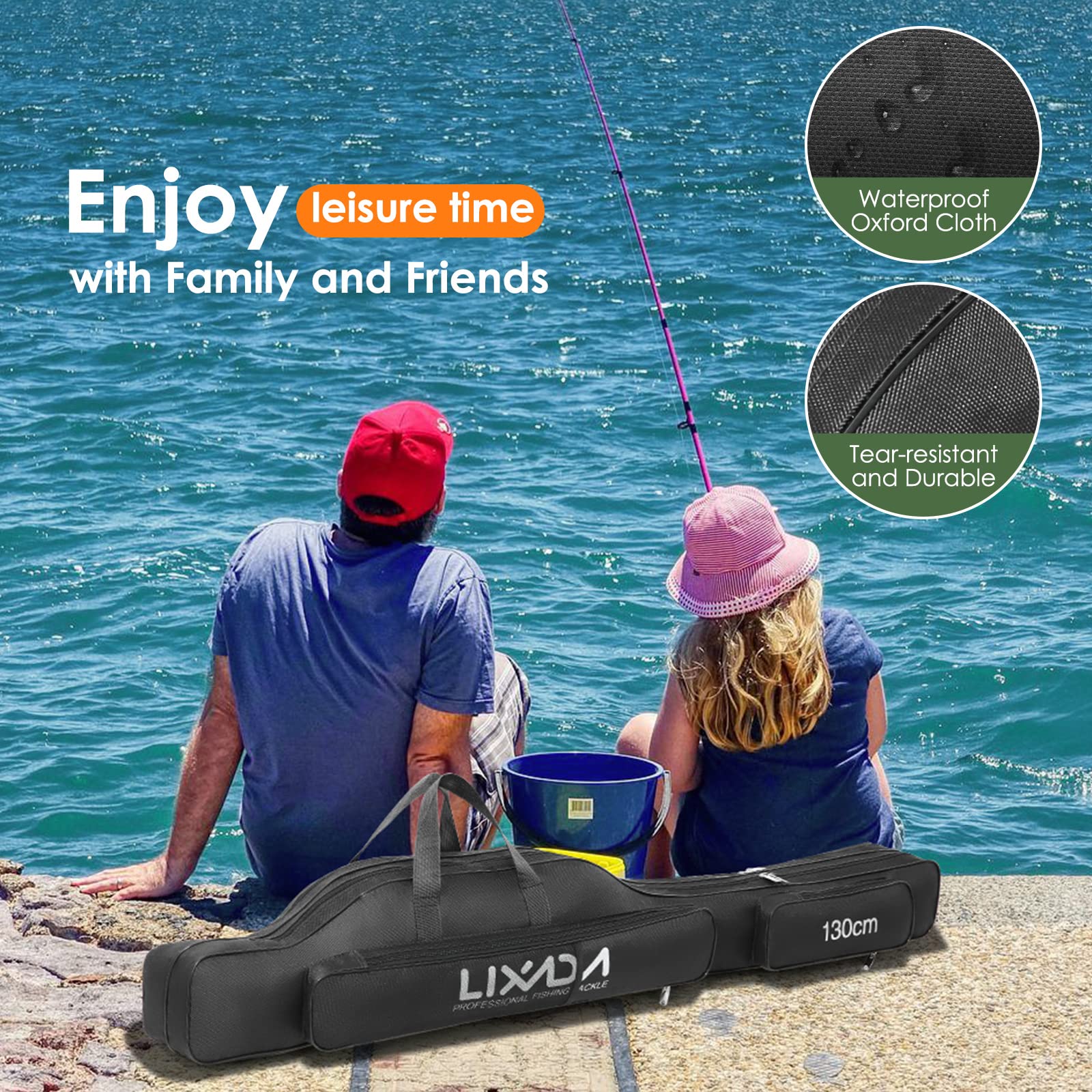 Lixada Fishing Rod Case carrying handle for easy grabbing on trips.