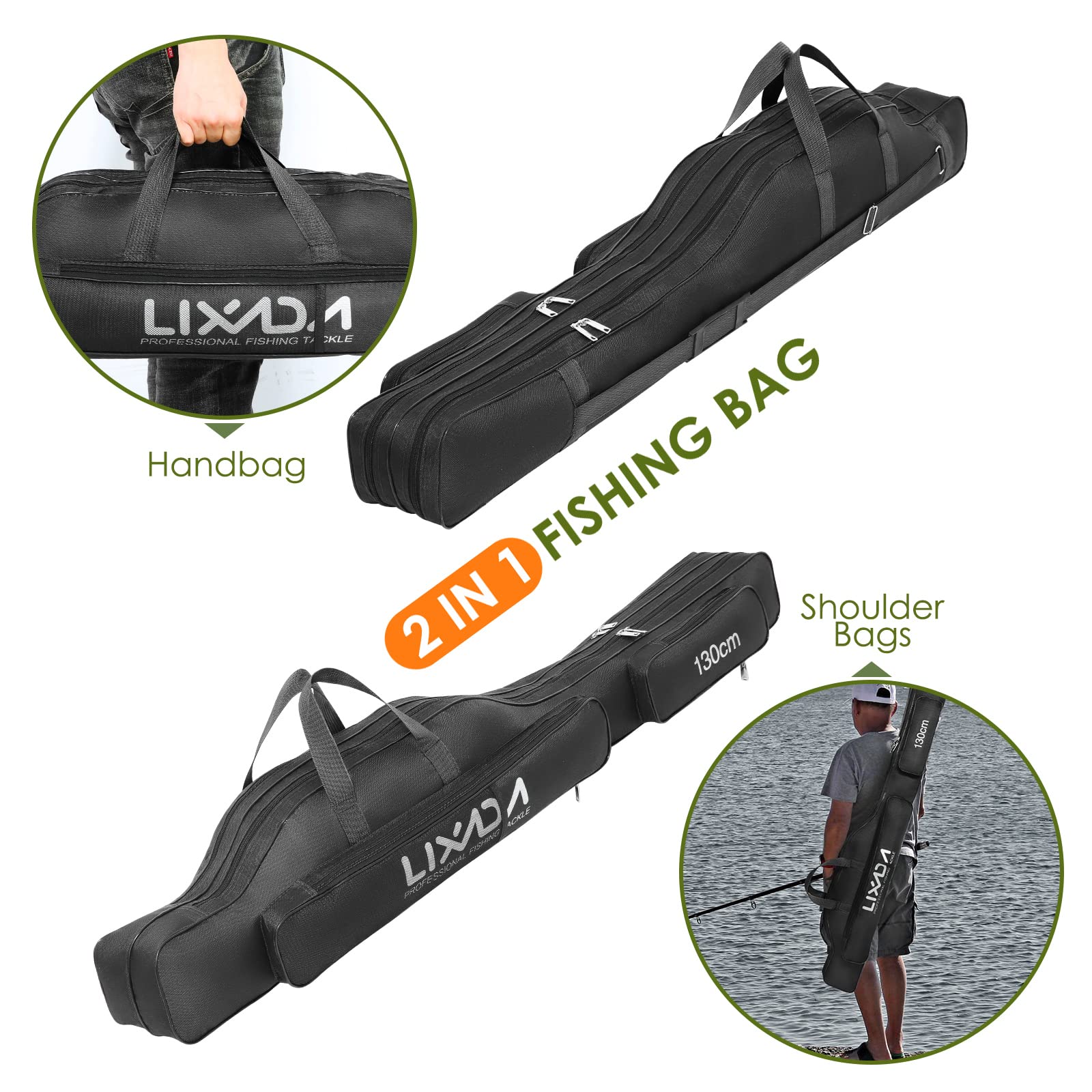 Lixada Fishing Rod Case - dual-zip access enables quick gear retrieval