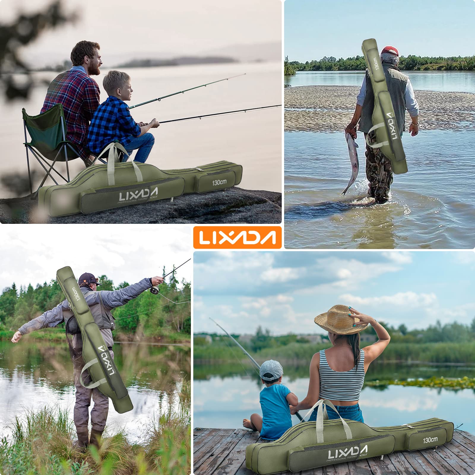 Lixada fishing rod case durable 420D oxford construction for rugged use