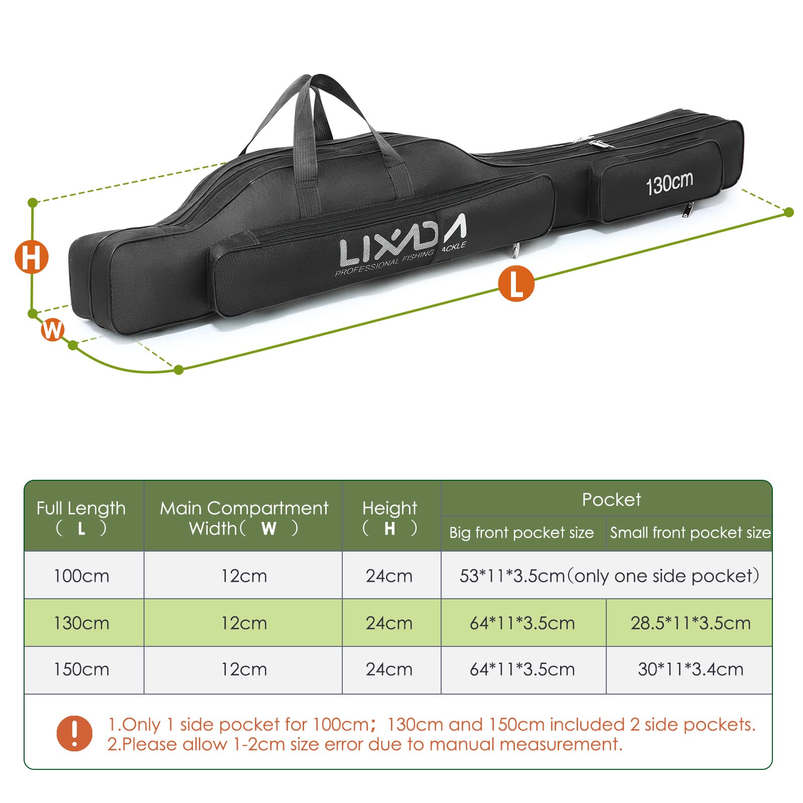 Lixada Fishing Rod Case foldable design fits in a backpack or tackle bag.