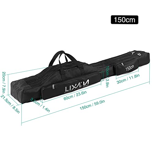 Lixada fishing rod case interior layout shows three compartments for organized gear.