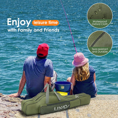 Lixada fishing rod case with spacious compartments keeps gear organized.