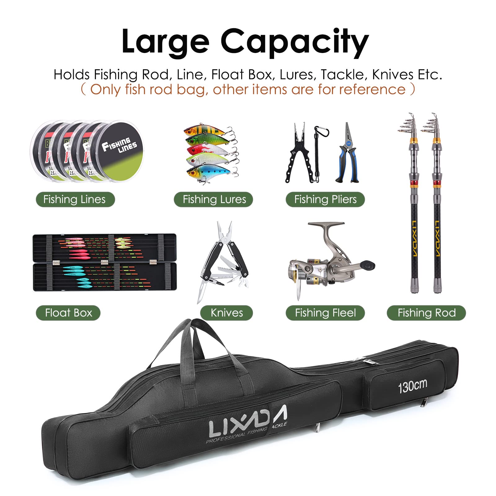 Lixada Fishing Rod Case tear-resistant 420D Oxford fabric for durability.