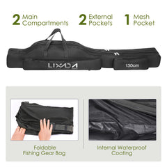 Lixada Fishing Rod Case with two main compartments for organized gear.
