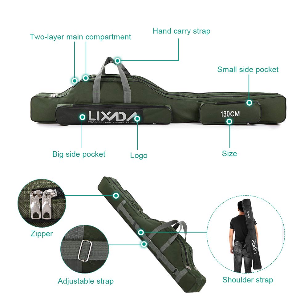 Lixada fishing rod case water-repellent 420D oxford fabric