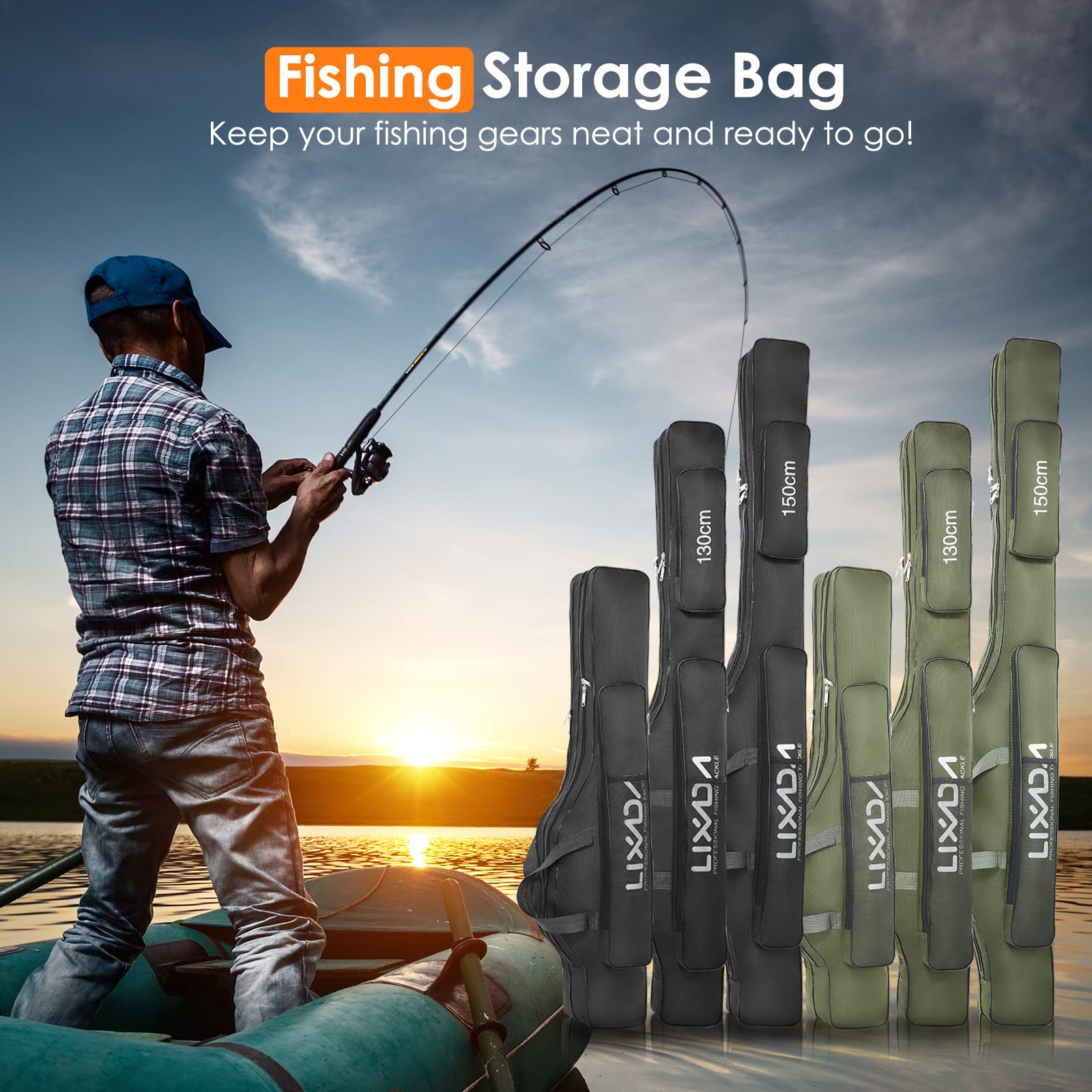 Lixada fishing rod case wide opening for quick access to rods and reels