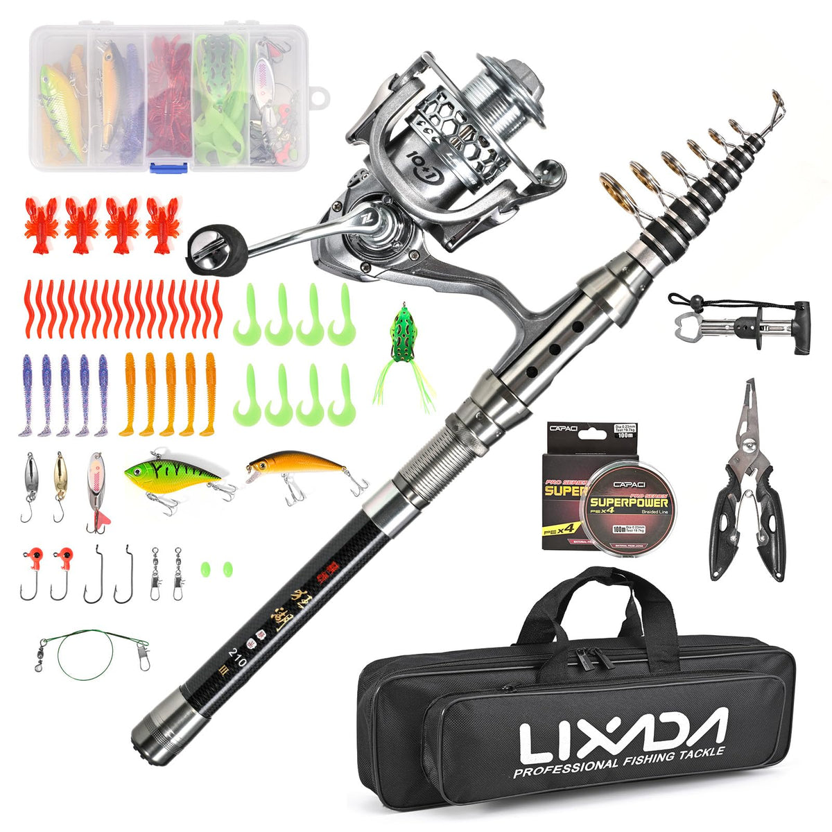 Lixada fishing rod and reel combo ready for beginners and pros.