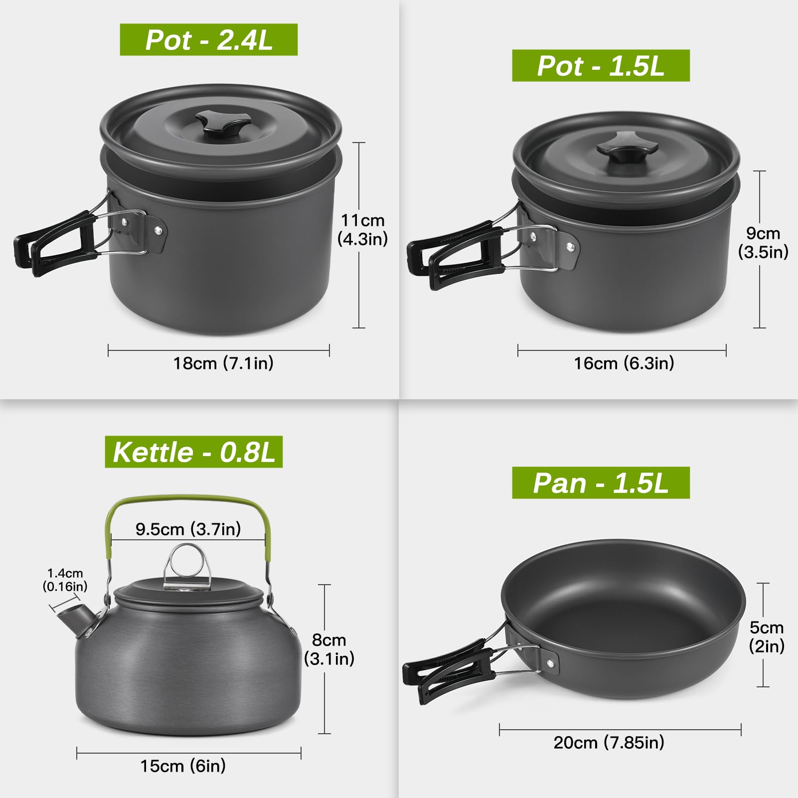 Lixada pots with folding handles shown for compact, portable outdoor cooking.