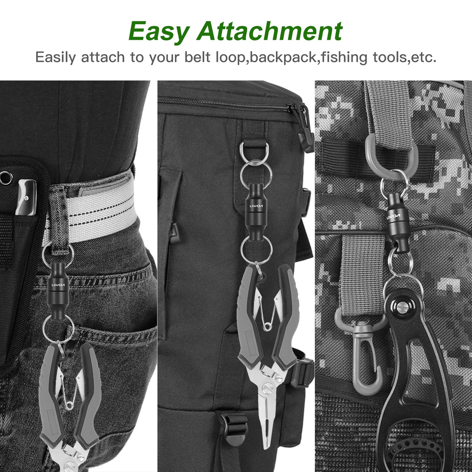 Lixada hands-free magnetic release enables quick access to gear.