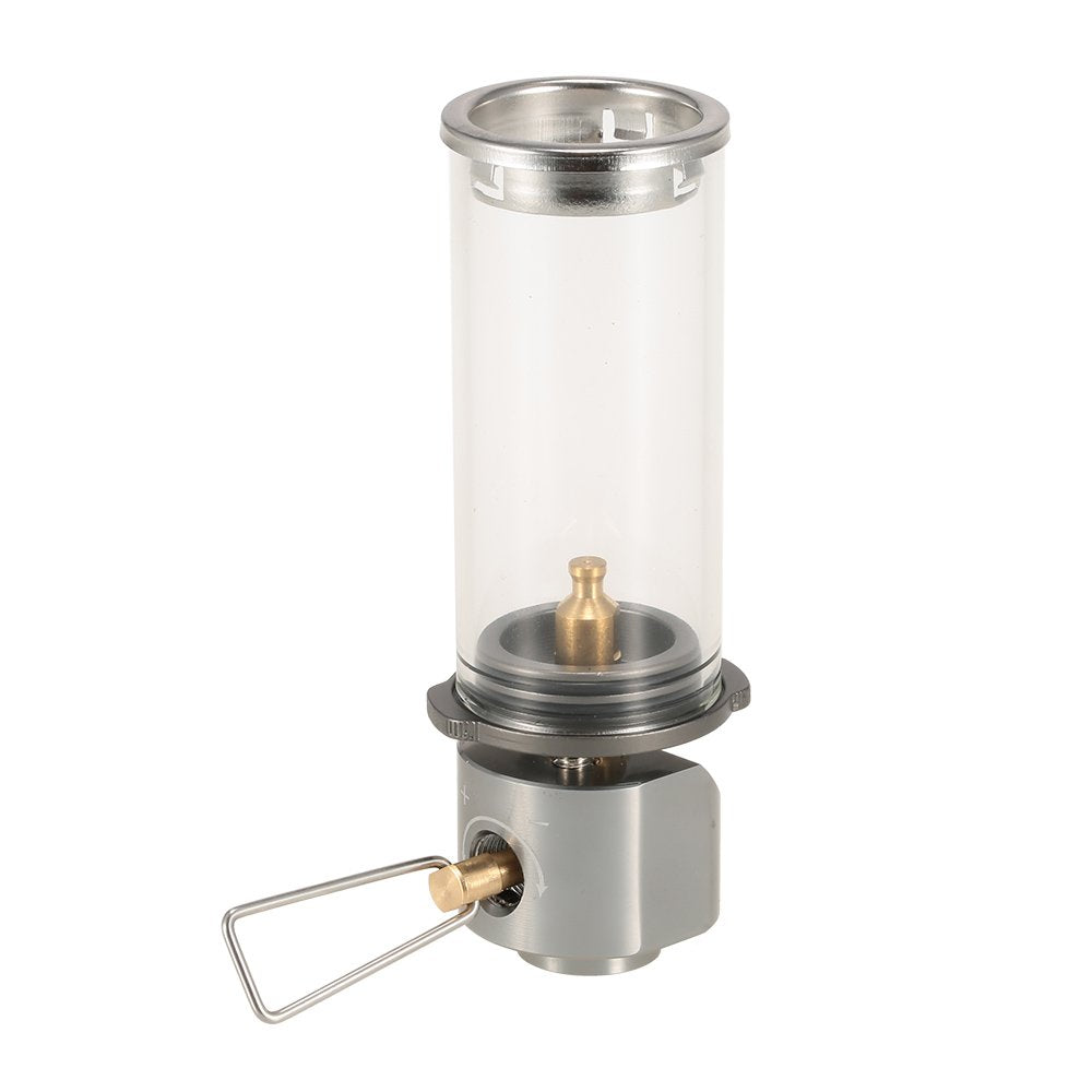 Lixada lamp light butane lantern front view lit at dusk for campsite ambience