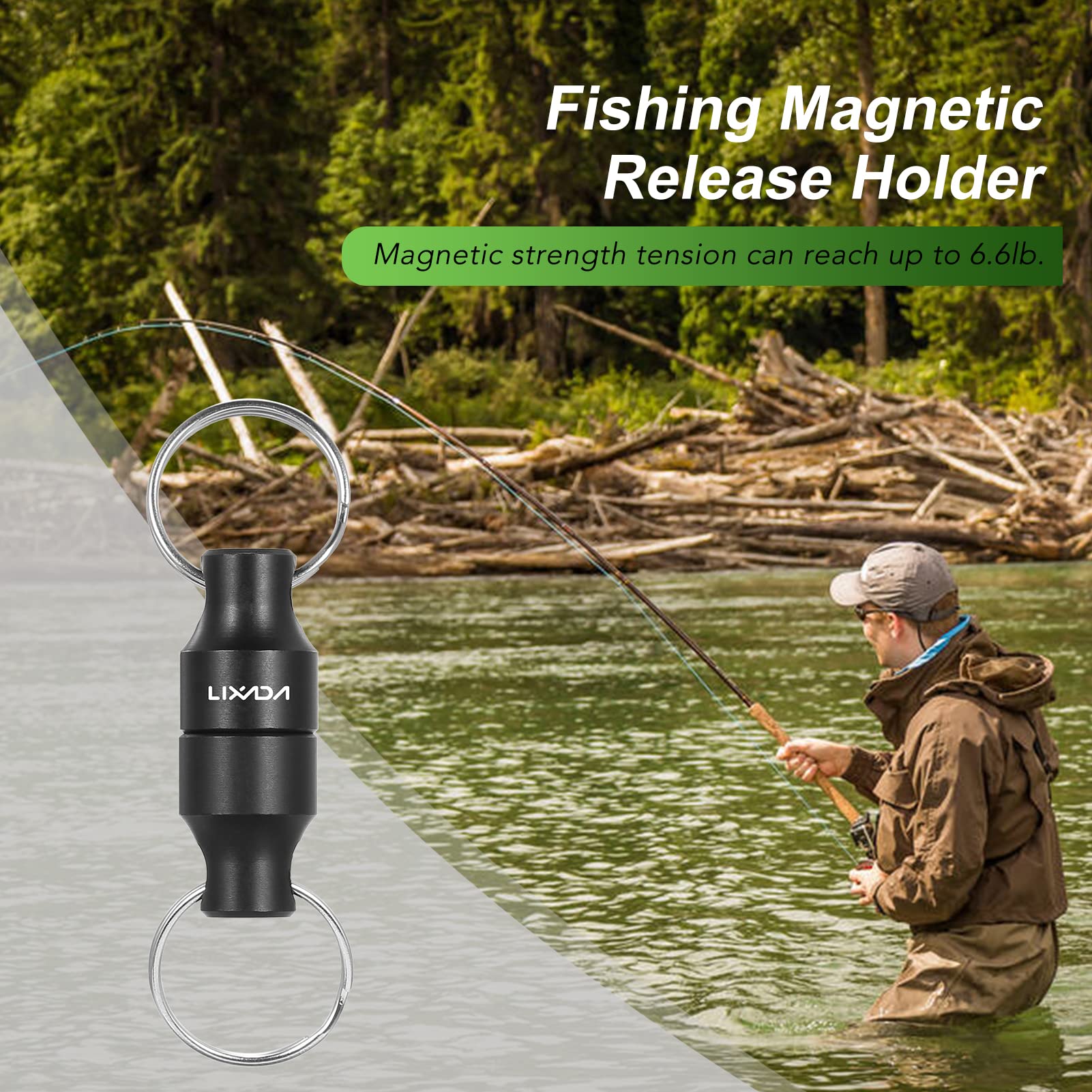 Lixada landing net connector magnet keeps gear secure while moving through bushes.