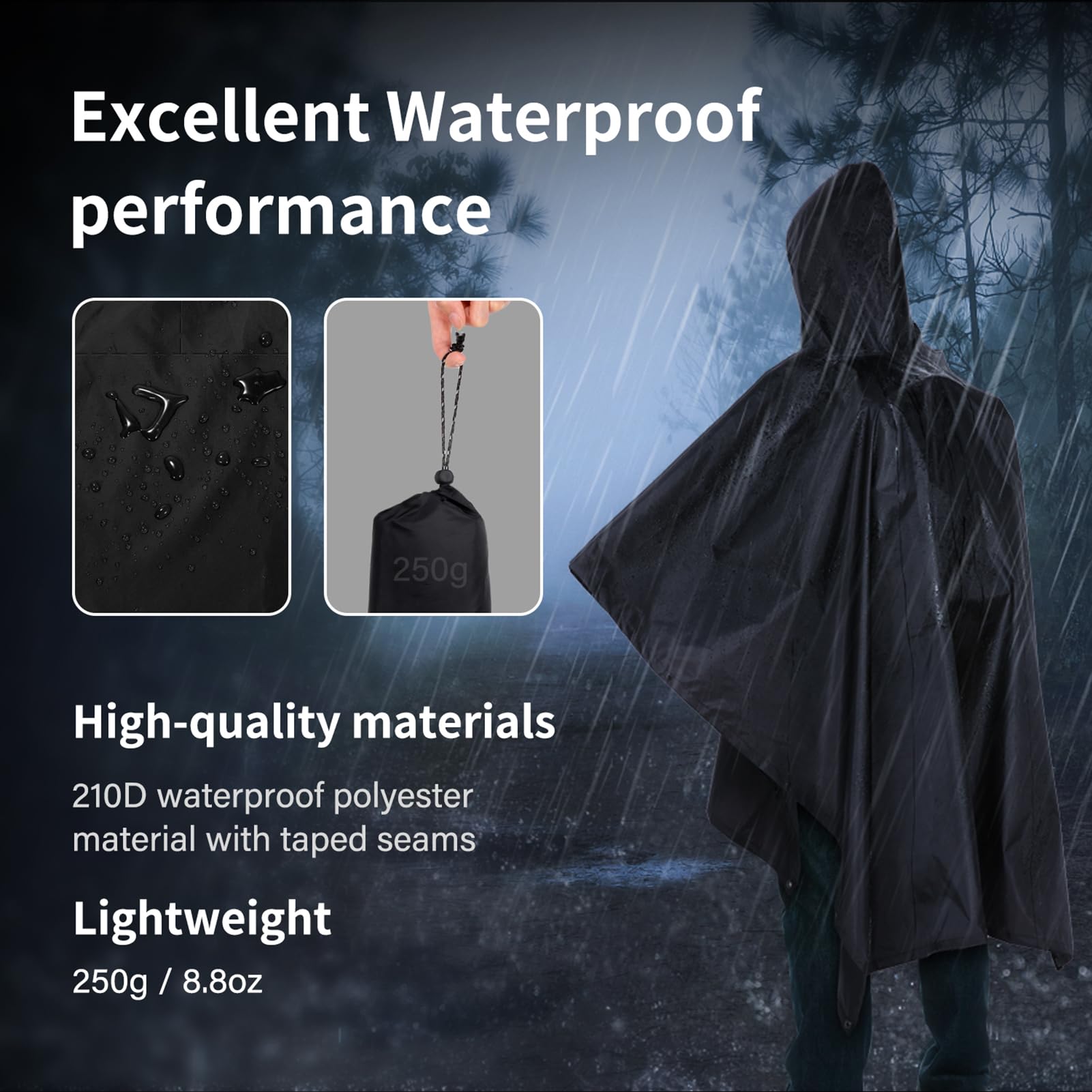 Lixada rain poncho with hood drawstring delivers snug, dry coverage