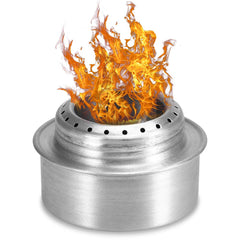 Lixada mini aluminum alcohol stove with lid for compact camping meals.