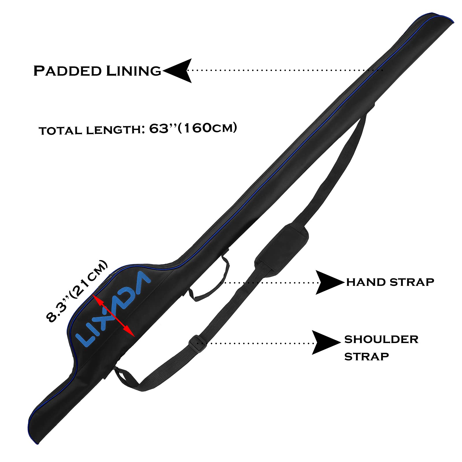 Lixada portable rod and reel case with shoulder strap for easy transport.