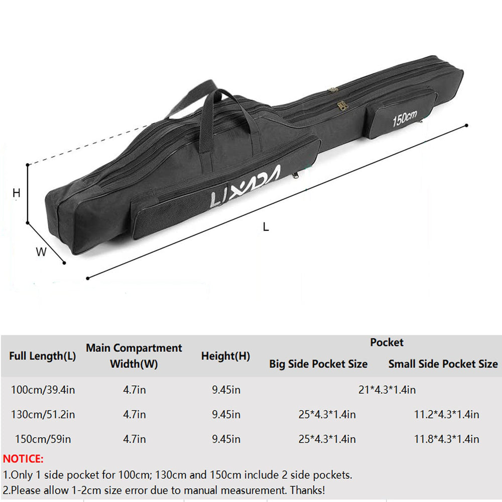 LIXADA fishing rod case outer-pocket demonstrates extra storage for tackle