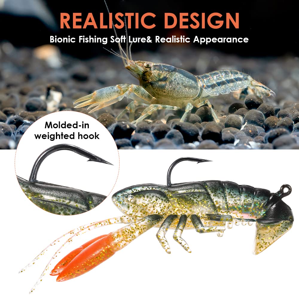 Lixada soft crawfish lure legs recreate creeping action for strikes