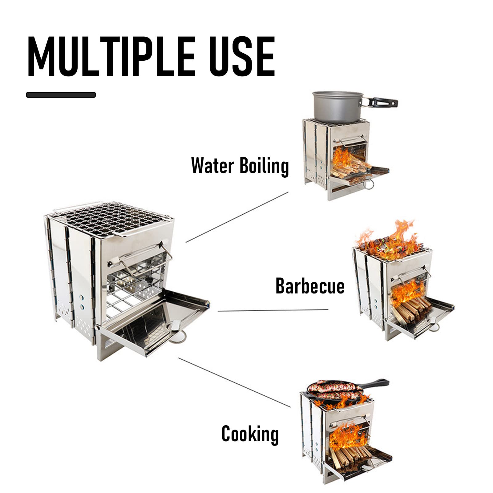 Lixada stainless steel stove assembly forms a stable cooking surface.