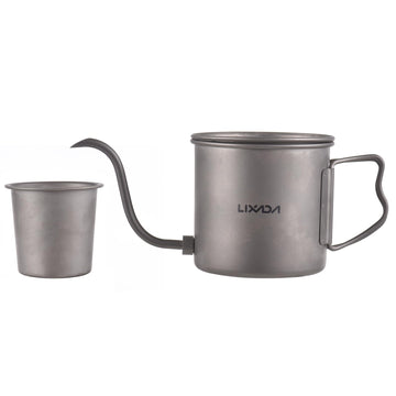 Lixada titanium camping kettle with gooseneck pour for precise coffee brewing.