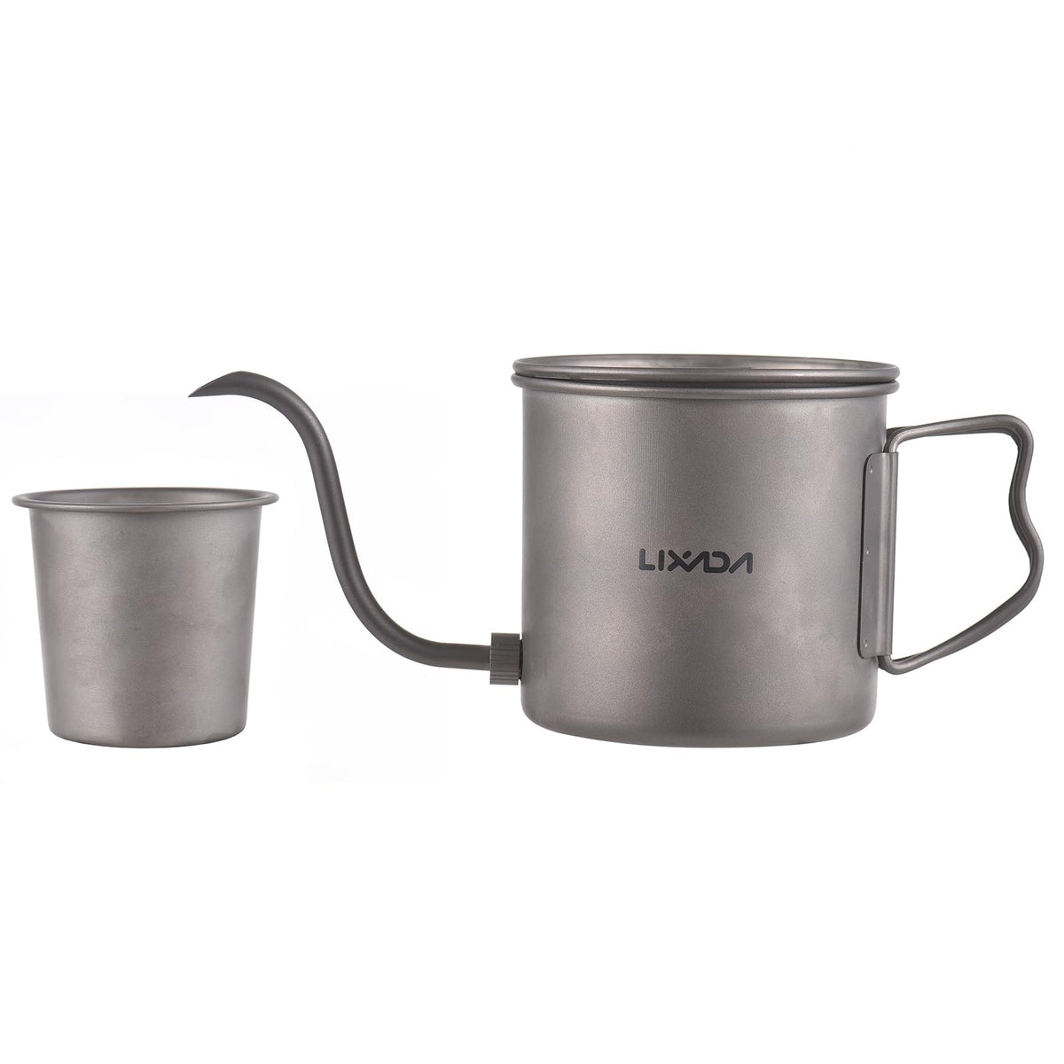 Lixada titanium camping kettle with gooseneck pour for precise coffee brewing.