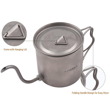 Modern style Lixada titanium camping kettle ideal for outdoor coffee rituals.