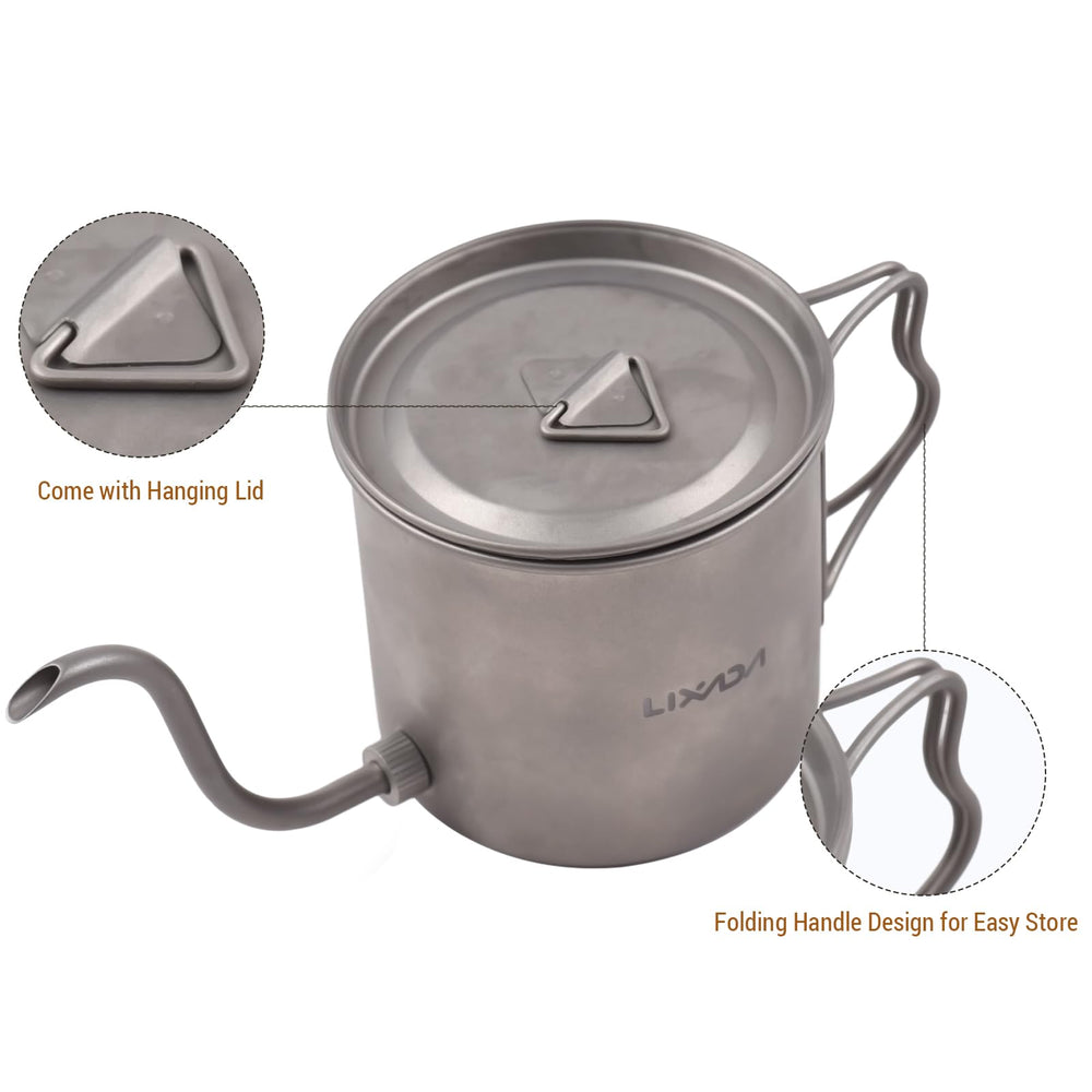Modern style Lixada titanium camping kettle ideal for outdoor coffee rituals.