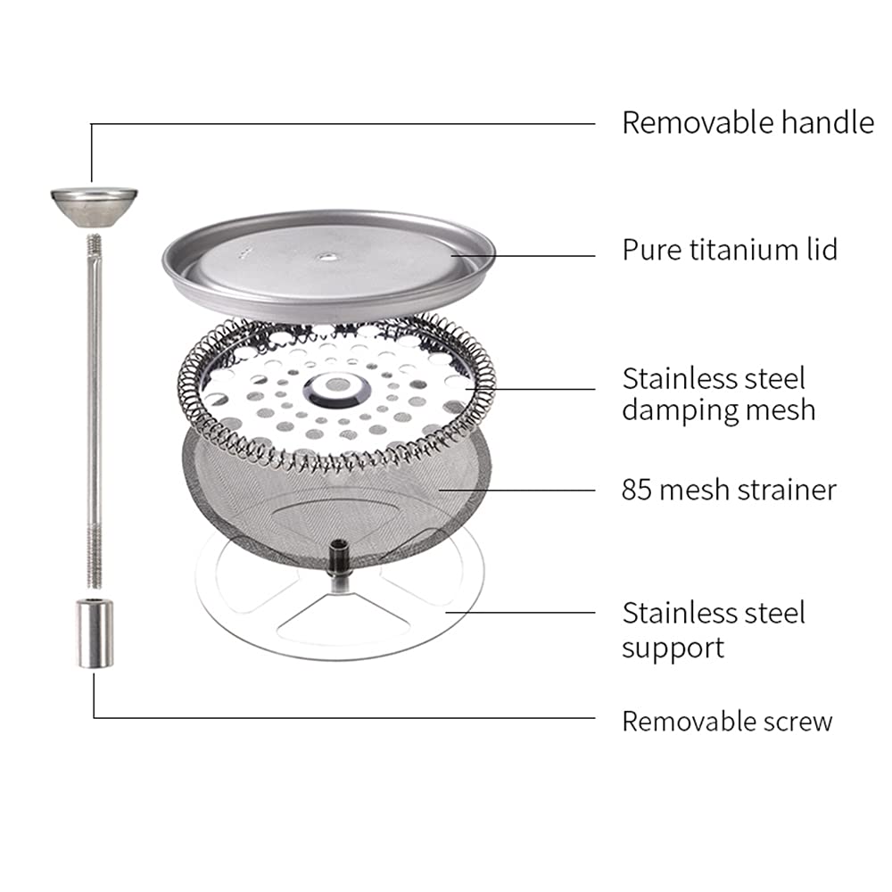 Lixada titanium French Press with foldable handle folded for compact storage