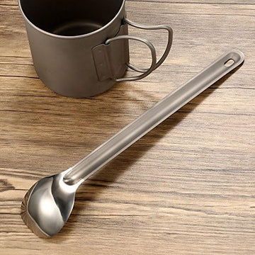 Lixada spoon long reach reaching bottle corners during camping meals.