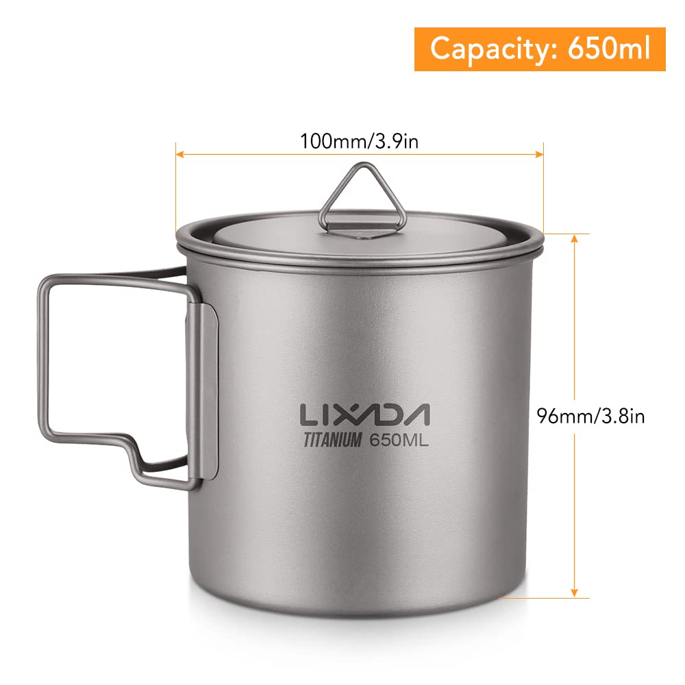 Lixada titanium pot compact-storage shows portable design for backpacking.