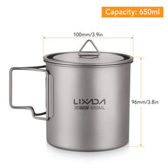 Lixada titanium pot compact-storage shows portable design for backpacking.