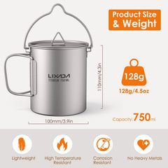 Lixada titanium pot with rounded edges for easy cleaning and quick heating