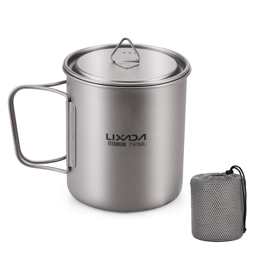 Lixada titanium pot with foldable handle ready for lightweight backpacking meals