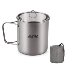 Lixada titanium pot with foldable handle ready for lightweight backpacking meals