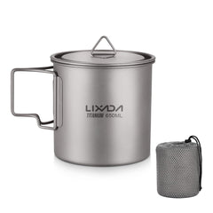 Lixada titanium pot foldable-handles for easy setup and compact packability.