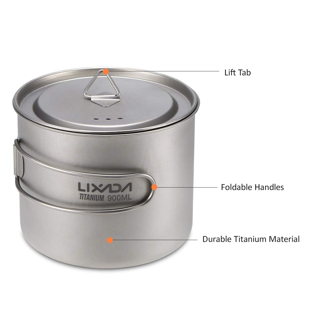 Lixada titanium pot lid with tab helps reduce heat loss during cooking.