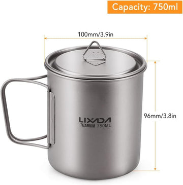 Lixada titanium pot with recessed lid minimizing heat loss