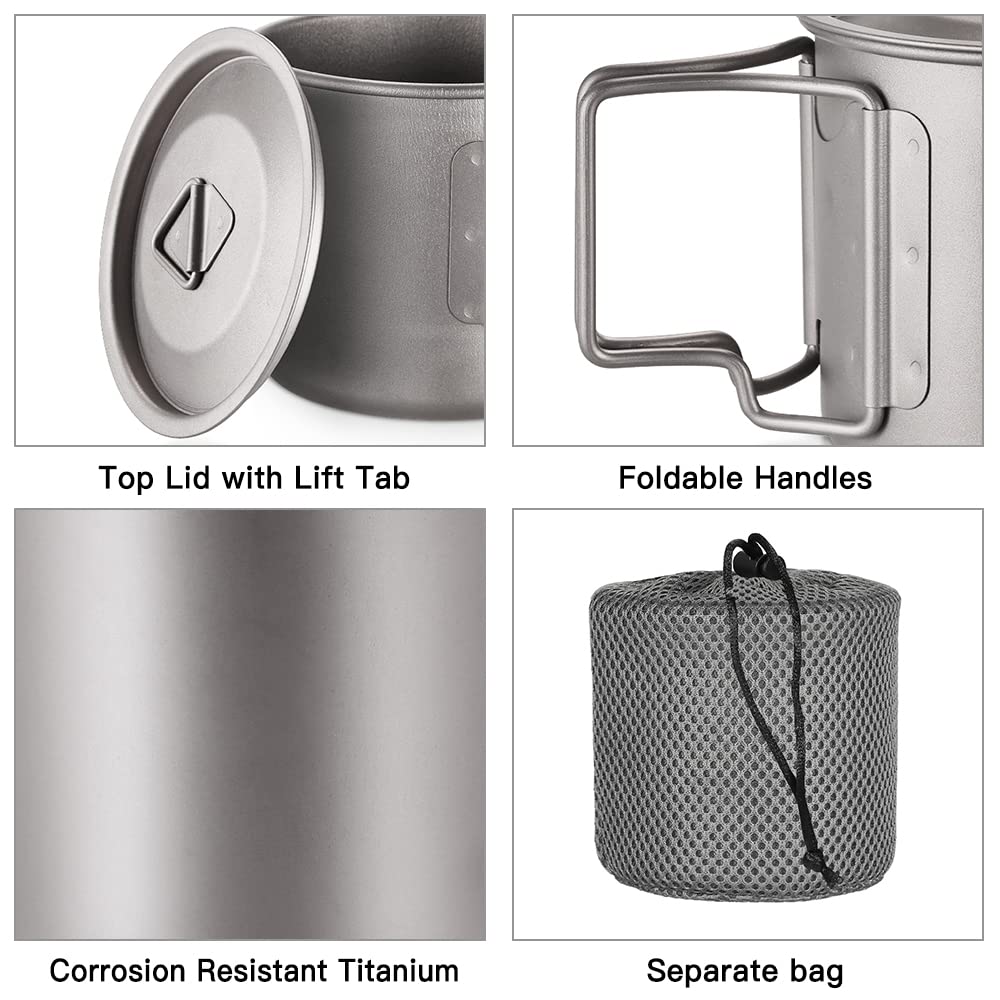 Lixada titanium pot ultralight-material emphasizes low load on backpacks.