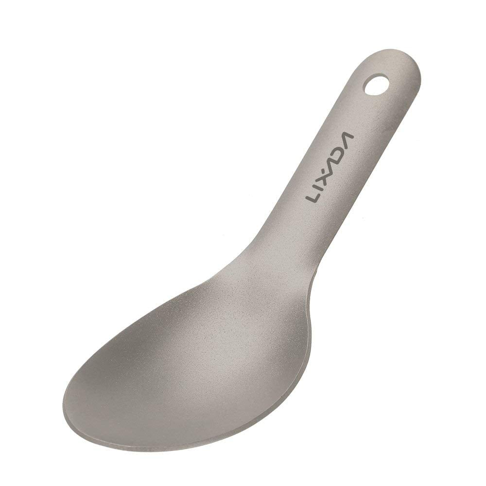Lixada titanium short-handle spoon for ultralight backpacking meals.