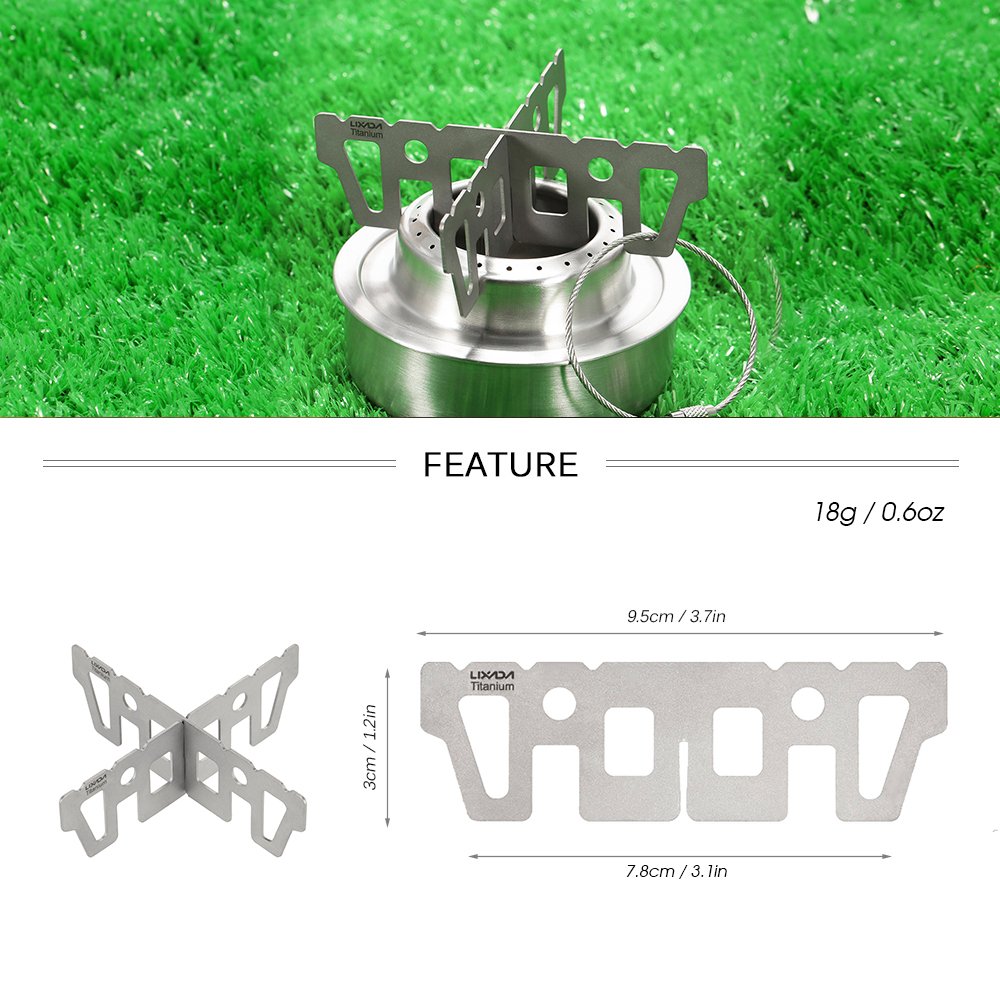Lixada titanium stove rack closeup titanium texture emphasizes durability and corrosion resistance.