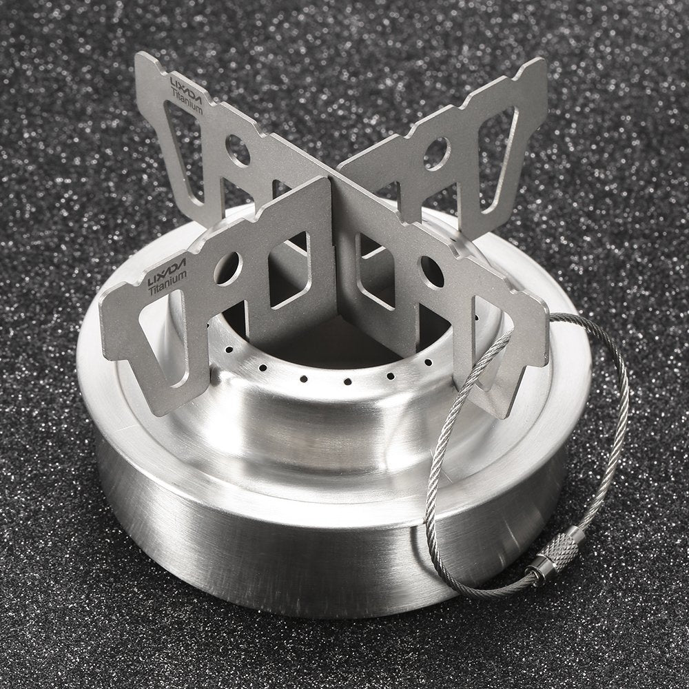 Lixada titanium stove rack multi-fuel compatibility allows various fuels without extra gear.