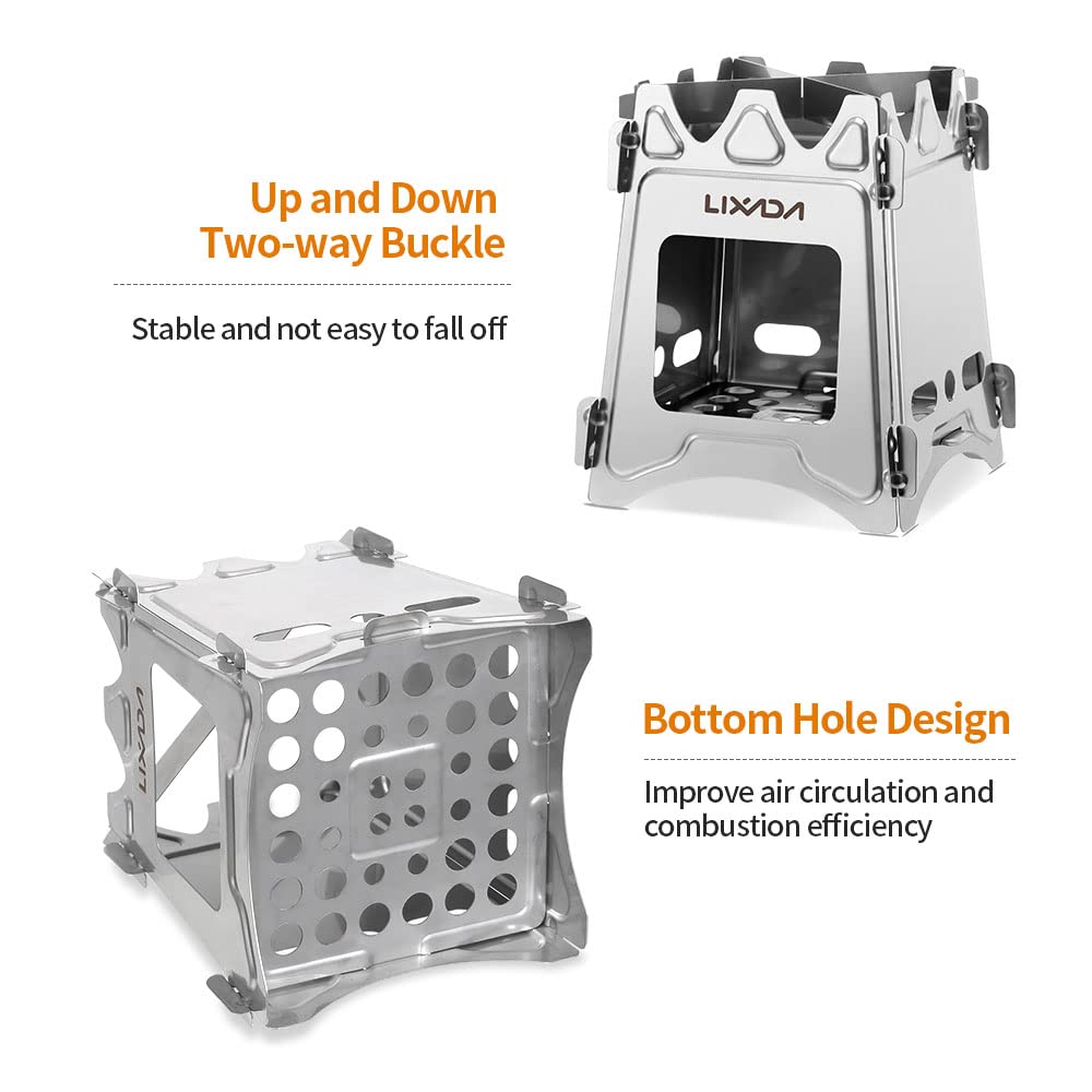 Lixada wood-burning stove open loading slot for twigs and fuel.