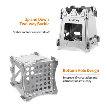 Lixada wood-burning stove open loading slot for twigs and fuel.