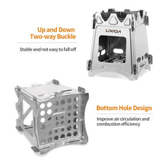 Lixada wood-burning stove open loading slot for twigs and fuel.