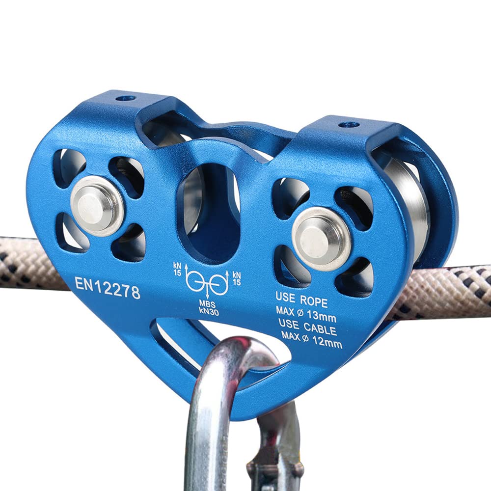 Lixada zipline pulley 30kn dual-sheave for smooth high-speed operation.