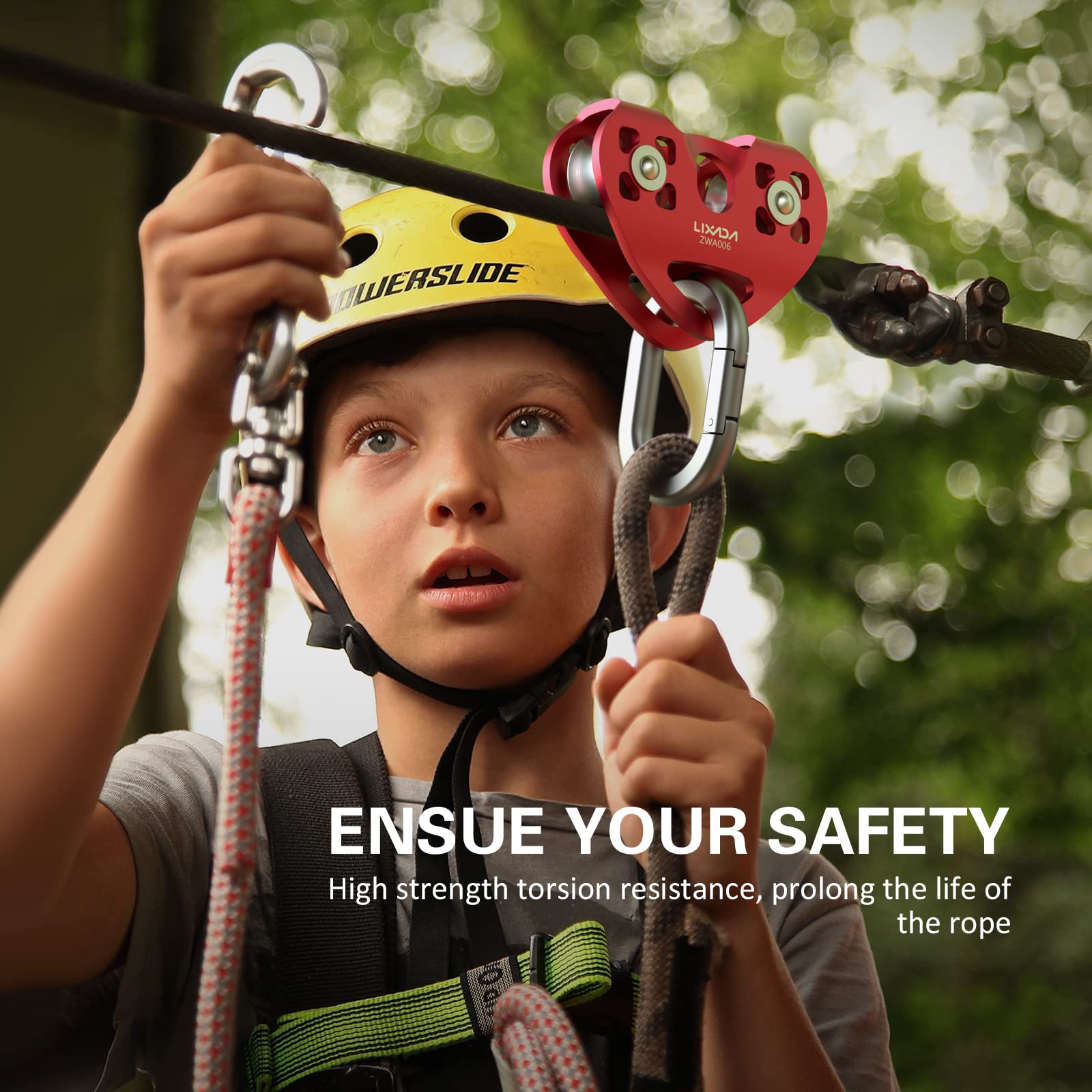 Lixada zip line pulley dual sheave, smooth rotation for effortless glides