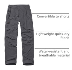 Lizorn mens hiking pants cord-lock cuffs prevent bugs and adjust fit.
