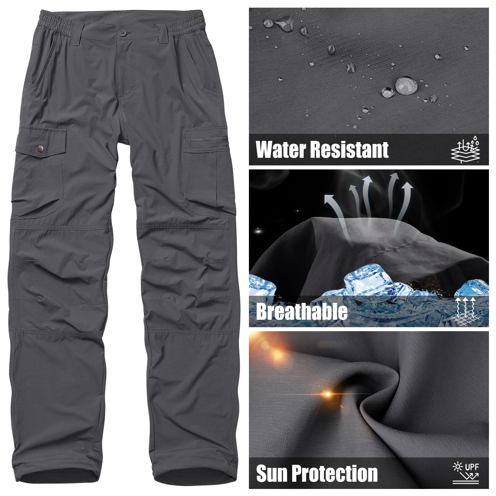 Lizorn mens hiking pants grey color front view for versatile everyday wear.