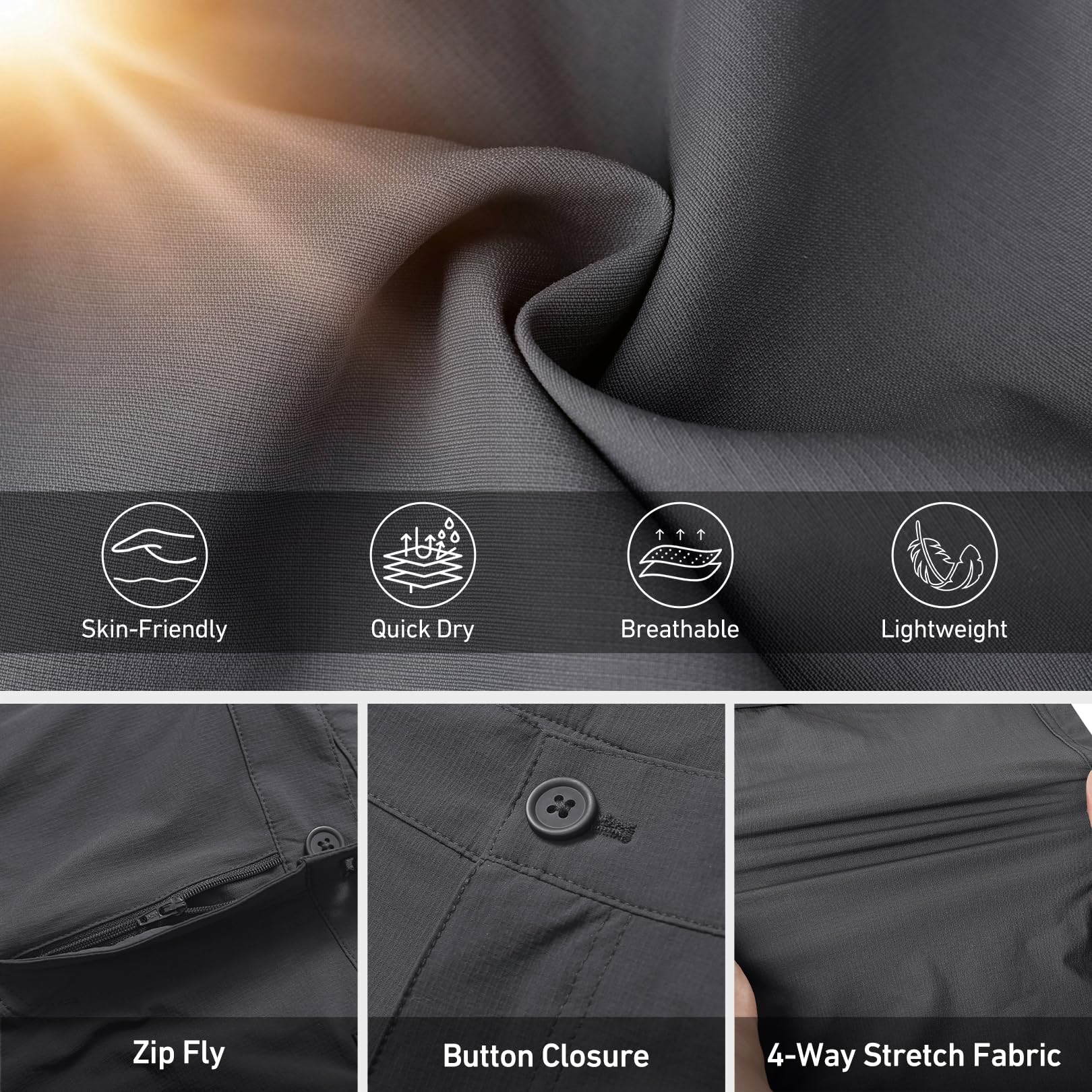 Lizorn mens hiking pants in action near river or trail suitable for fishing.