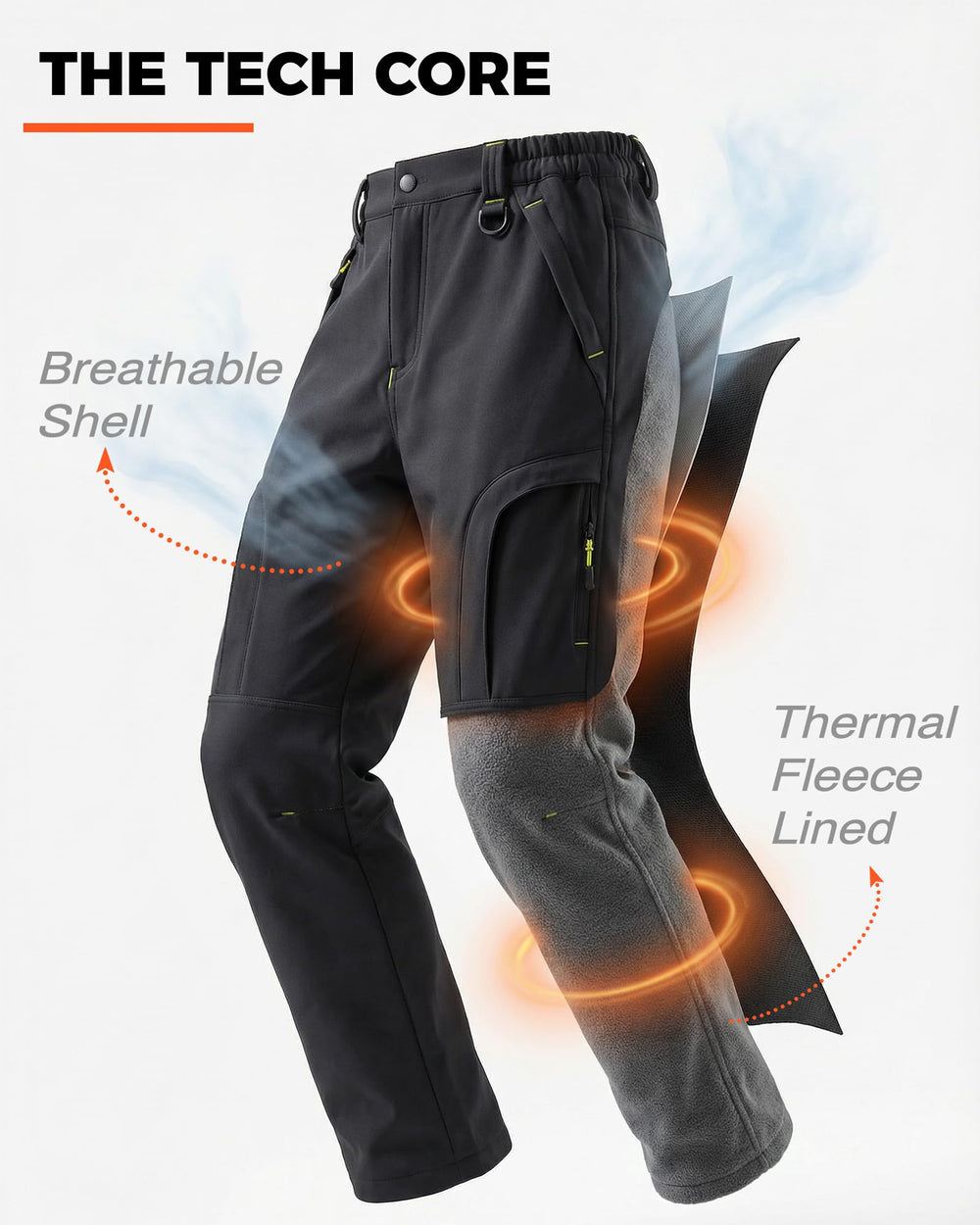 Lizorn mens snow pants five pockets closeup demonstrates secure storage for essentials.